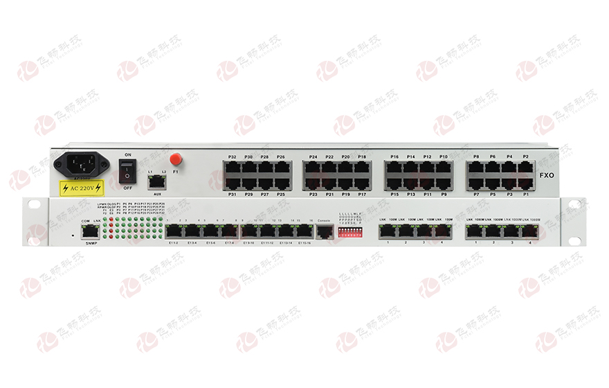 飛暢科技-32路電話+16E1+4FE+4GE+2路數(shù)據(jù)+SNMP+console（19英寸，物理隔離）電話光端機(jī)