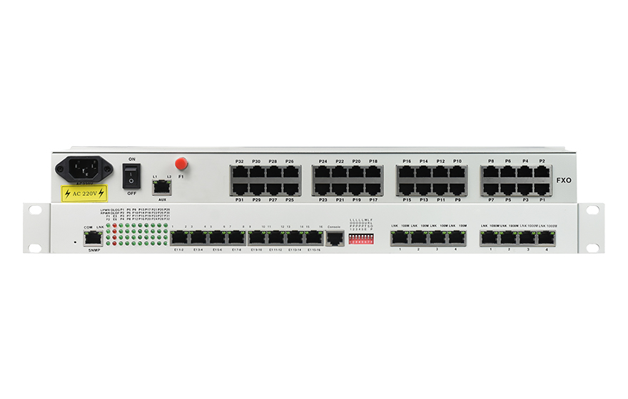 飛暢科技-32路電話+16E1+4FE+4GE+2路數(shù)據(jù)+SNMP+console（19英寸，物理隔離）電話光端機